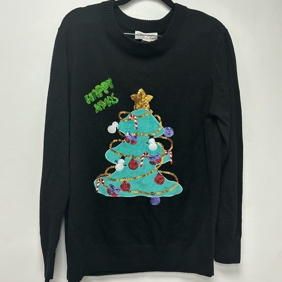 Black ugly Christmas sweater with green tree size M - Picture 1 of 8